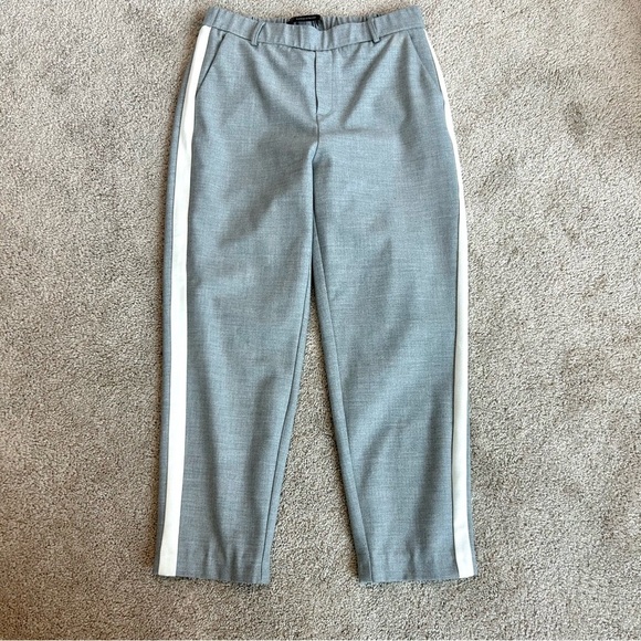 ZARA light gray Chino Trousers With white Side Stripe tuxedo dress pants Sz S - Picture 3 of 11